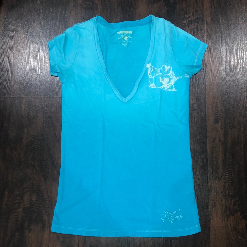 True Religion Size X-Small Blue Short Sleeved Top